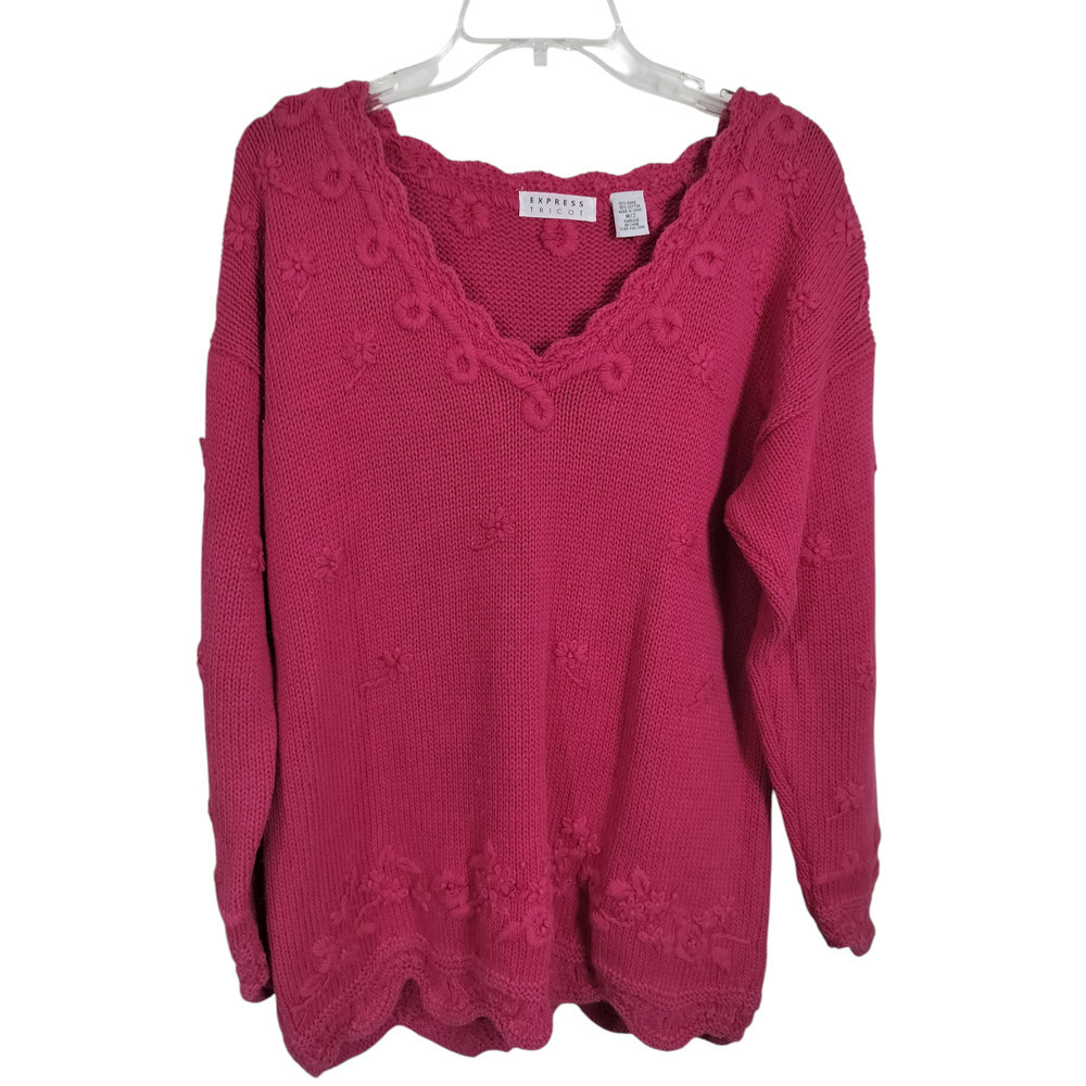 3192) Vintage Express Tricot Pink Chunky Sweater Size Medium